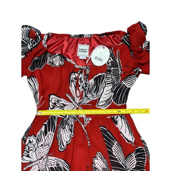 Autumn Adeigbo Sz 2 Dress Red Black Georgette Butterfly Luxury Designer Retro - Picture 10 of 12